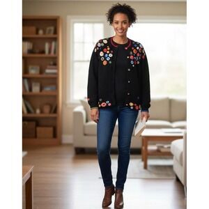 Christine Foley Cardigan‎ Sweater Sz 2 Sewing Buttons Scissors